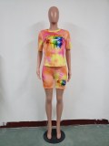 SC Lips Print Short Sleeve Tracksuit Two Piece Shorts Sets JH-102