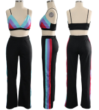 Sexy Striped Bralette Top & Long Pants Sporty Suits TE-3457 Large Size