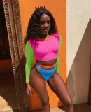 SC Red Multi Long Sleeve Two Piece Swimsuit LSL-6145