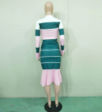 SC Black Striped Ruffles 2 Pcs Tops Skirt Set BN-9116