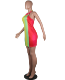 Rainbow Tie Dye Halter Backless Mini Dress YS-005