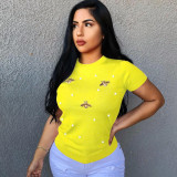 SC Plus Size Pearl Butterfly Decoration T Shirt PIN-8291