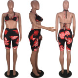 SC Sexy Printed Halter Bra Top And Shorts Two Piece Suit KSN-5013