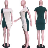 SC Contrast Color Short Sleeve Casual Mini Dresses ORY-5121
