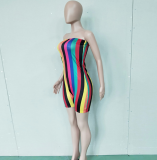 SC Wholesale Women Rainbow Stripe Strapless Romper Playsuits BN-9099