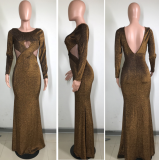 SC Green Backless Hollow Out Long Evening Dresses LS-0227