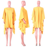 SC Yellow Casual Loose Batwing Sleeve Mini Dresses NIK-037