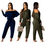 SC Solid Slash Neck Casual Loose Long Sleeve Jumpsuits YM-9155