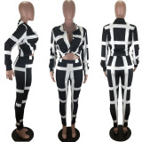 SC Casual Stripes Blouse Top And Pants 2 Piece Suits MX-98018