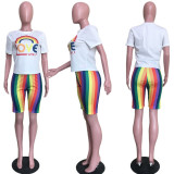 SC Rainbow Color T Shirt And Shorts Casual 2 Piece Set ORY-5131