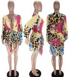 SC Chiffon Leopard Print Full Sleeve Long Cardigan Cloak MX-898020