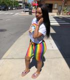 SC Rainbow Color T Shirt And Shorts Casual 2 Piece Set ORY-5131