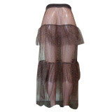 SC Fashion Leopard Print Mesh Cascading Long Skirt LSL-6300