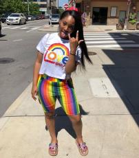 SC Rainbow Color T Shirt And Shorts Casual 2 Piece Set ORY-5131