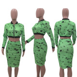 SC Fashion Printed Jacket Top And Midi Skirt 2 Piece Suit ARM-8025