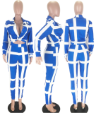 SC Casual Stripes Blouse Top And Pants 2 Piece Suits MX-98018