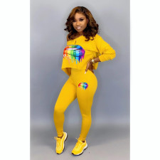 SC Plus Size Lips Print Oblique Neck Long Sleeve 2 Piece Sets WSM-5100