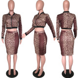 SC Leopard Print Zipper Top And Skirt 2 Piece Set ARM-8128