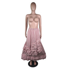 SC Fashion Pink Striped Ruffles Long Maxi Skirts YM-9158