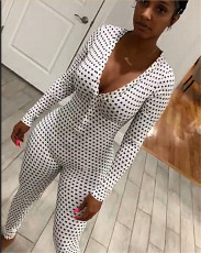 SC Sexy Dot Print V Neck Long Sleeve Jumpsuits NIK-050