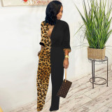 SC Trendy Leopard Print Patchwork Long Sleeve Jumpsuits MEM-8232