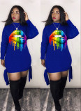 SC Plus Size Lips Print Long Sleeve Mini Dresses LM-8082