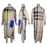 SCFashion Printed Patchwork Long Sleeve Irregular Maxi Dress TE-3849
