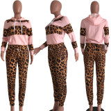 SC Leopard Patchwork Hoodies Long Pants Sporty 2 Piece Sets XYKF-9158