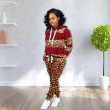 SC Leopard Patchwork Hoodies Long Pants Sporty 2 Piece Sets XYKF-9158