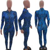 SC Leopard Print Long Sleeves Front Zipper Jumpsuits TK-6032