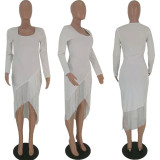 SC Sexy Tassel Long Sleeves Bodycon Midi Dresses HM-6158