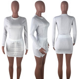 White Long Sleeve Top Mini Skirt Two Piece Sets YN-038