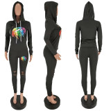 SC Lips Print Hooded Two Piece Tracksuit Sets NM-8068