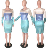 SC Trendy Patchwork Long Sleeve Knee Length Dresses ARM-8141
