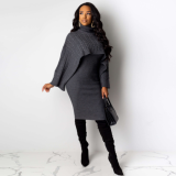 Solid Turtleneck Sweater Midi Dress Two Piece Sets PN-6273