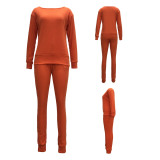 SC Solid Knitted Long Sleeve Casual Two Piece Pants Suit TR-868