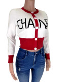 SC Letter Print Knitted Long Sleeve Sweater CL-6034