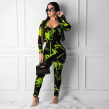 SC Plus Size Printed Jumpsuits Short Jacket 2 Piece Set YNB-7044