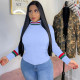 SC Plus Size Striped High Collar Knitted Pullover Tops QY-5143