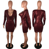 SC Sexy Sequin Low Cut Long Sleeves Mini Dress LX-8921