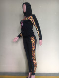 SC Leopard Print Patchwork Hooded Two Piece Sets ORY-5141