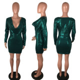 SC Sexy Sequin Low Cut Long Sleeves Mini Dress LX-8921
