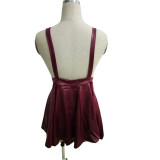 SC Trendy PU Leather Wine Red Strap Mini Dresses LX-8923