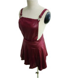 SC Trendy PU Leather Wine Red Strap Mini Dresses LX-8923