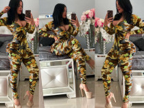 SC Flower Camo Print Long Sleeve Bodycon Jumpsuits MEI-9061