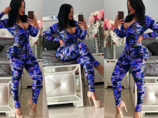 SC Flower Camo Print Long Sleeve Bodycon Jumpsuits MEI-9061