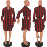 SC Plaid Print Long Sleeve Casual Shirt Dresses AWN-5061