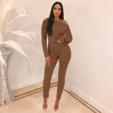 Solid Knitted Sweater Long Pants Two Piece Sets TE-3583
