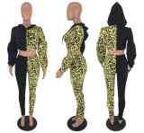 SC Leopard Print Patchwork Hooded Two Piece Outfits MEI-9063