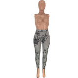 SC Sexy Letter Print Bodysuit And Pants 2 Piece Sets AWN-5065